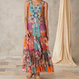 Johnny Was Biya Mazzy Slit Front Mesh Sheer Dress Medium